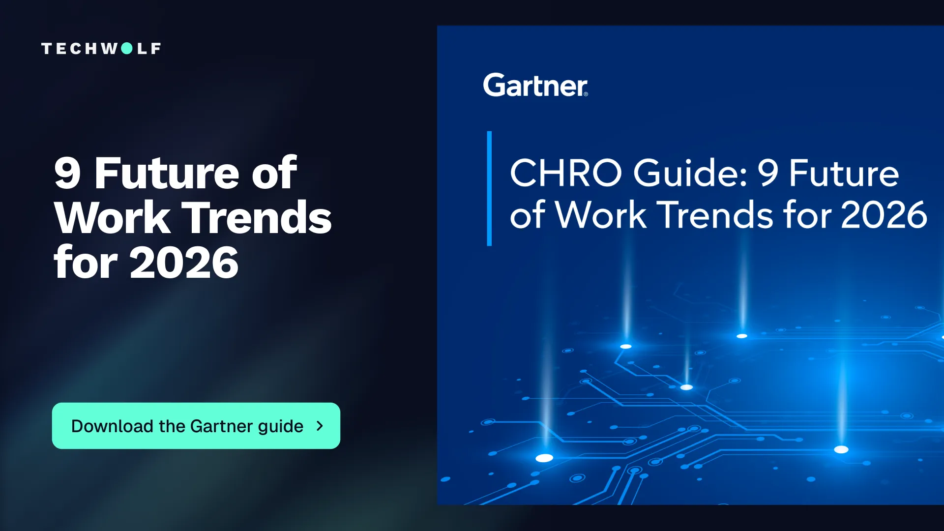 Promo banner for the Gartner CHRO Guide: 9 Future of Work Trends for 2026 with a Download the Gartner guide button