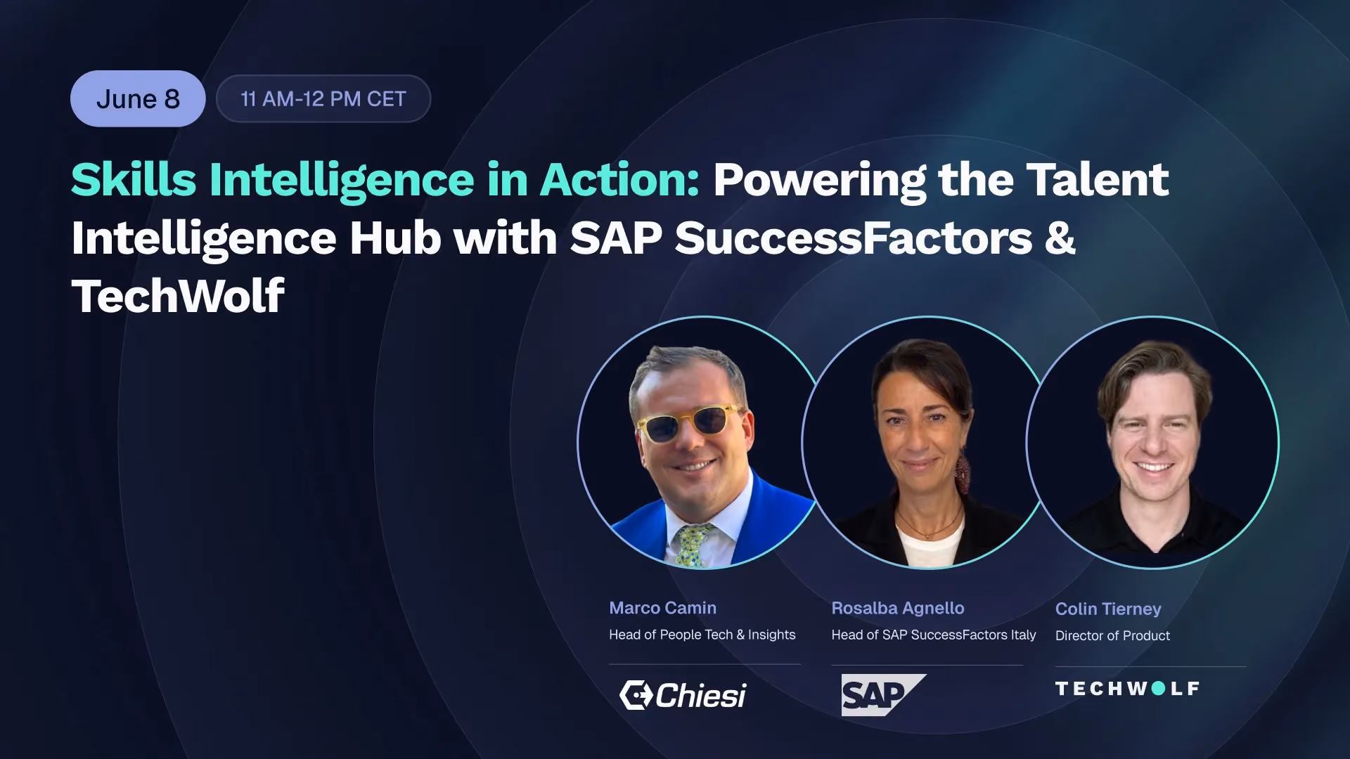 Webinar card: Skills Intelligence in Action, with Marco Camin, Rosalba Agnello and Colin Tierney