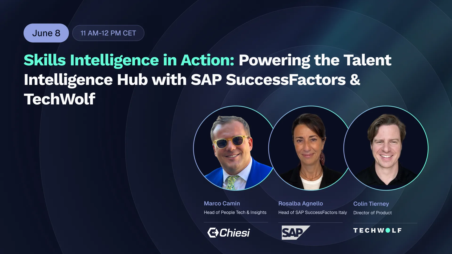 Webinar card: Skills Intelligence in Action, with Marco Camin, Rosalba Agnello and Colin Tierney