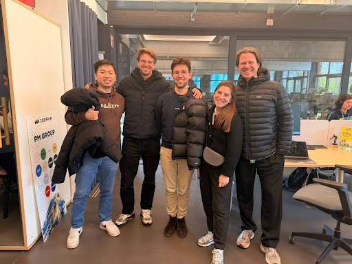 Six TechWolf colleagues standing together in the office