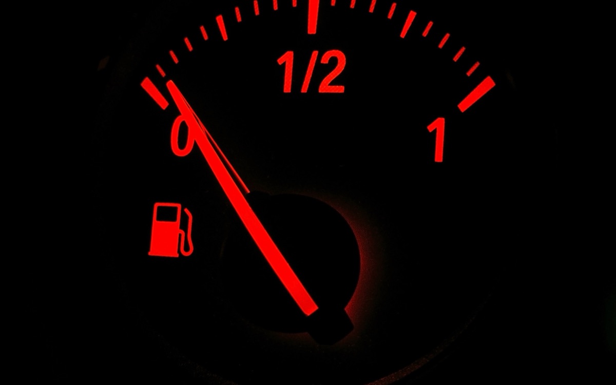 Vehicle fuel gauge close to empty