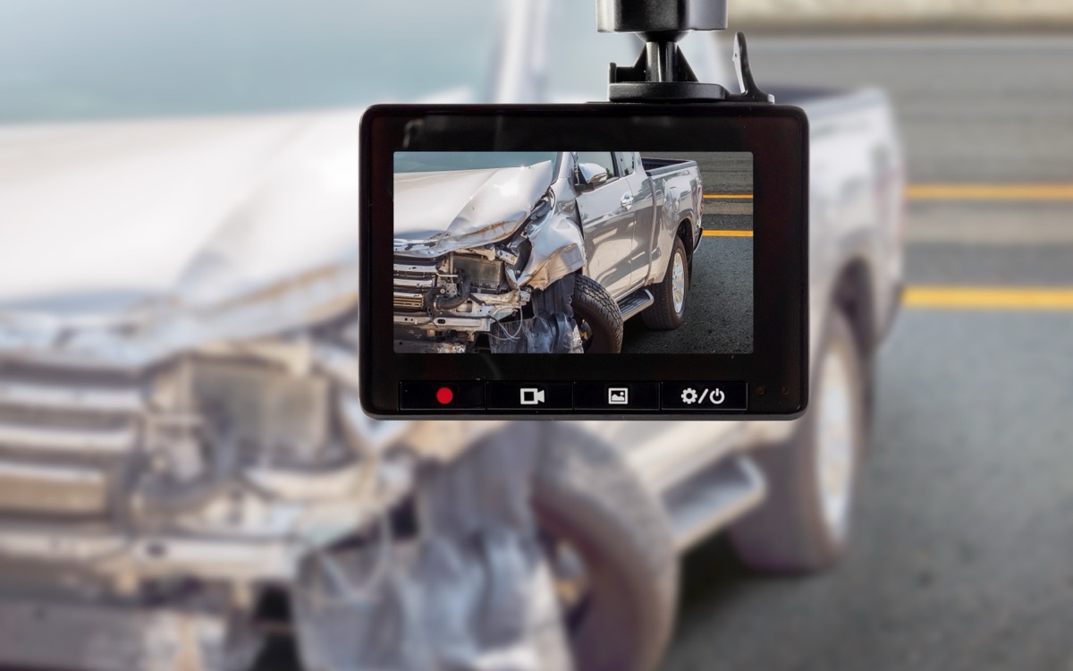 Dash camera recording a vehicle collision