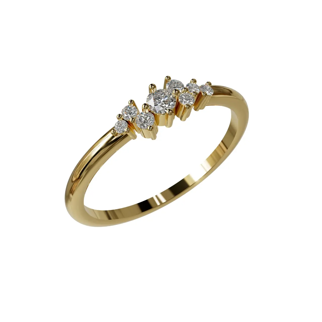 Modélisation 3D d'une bague de fiançailles en or et diamants