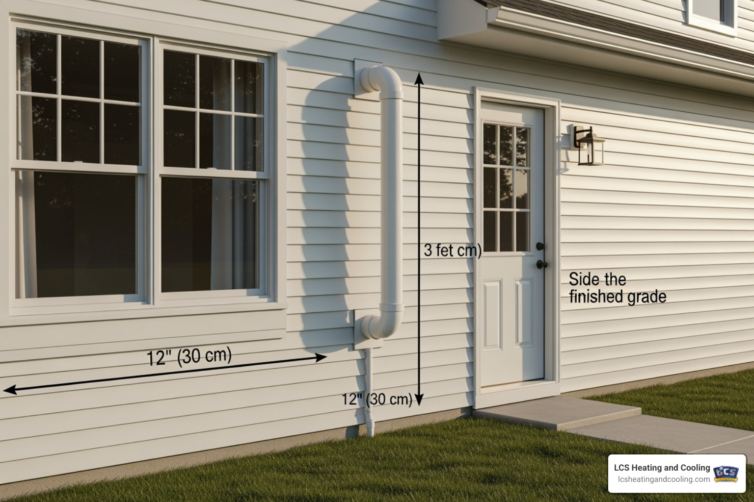 proper clearances for a vent terminal on the side of a house - furnace exhaust pipe