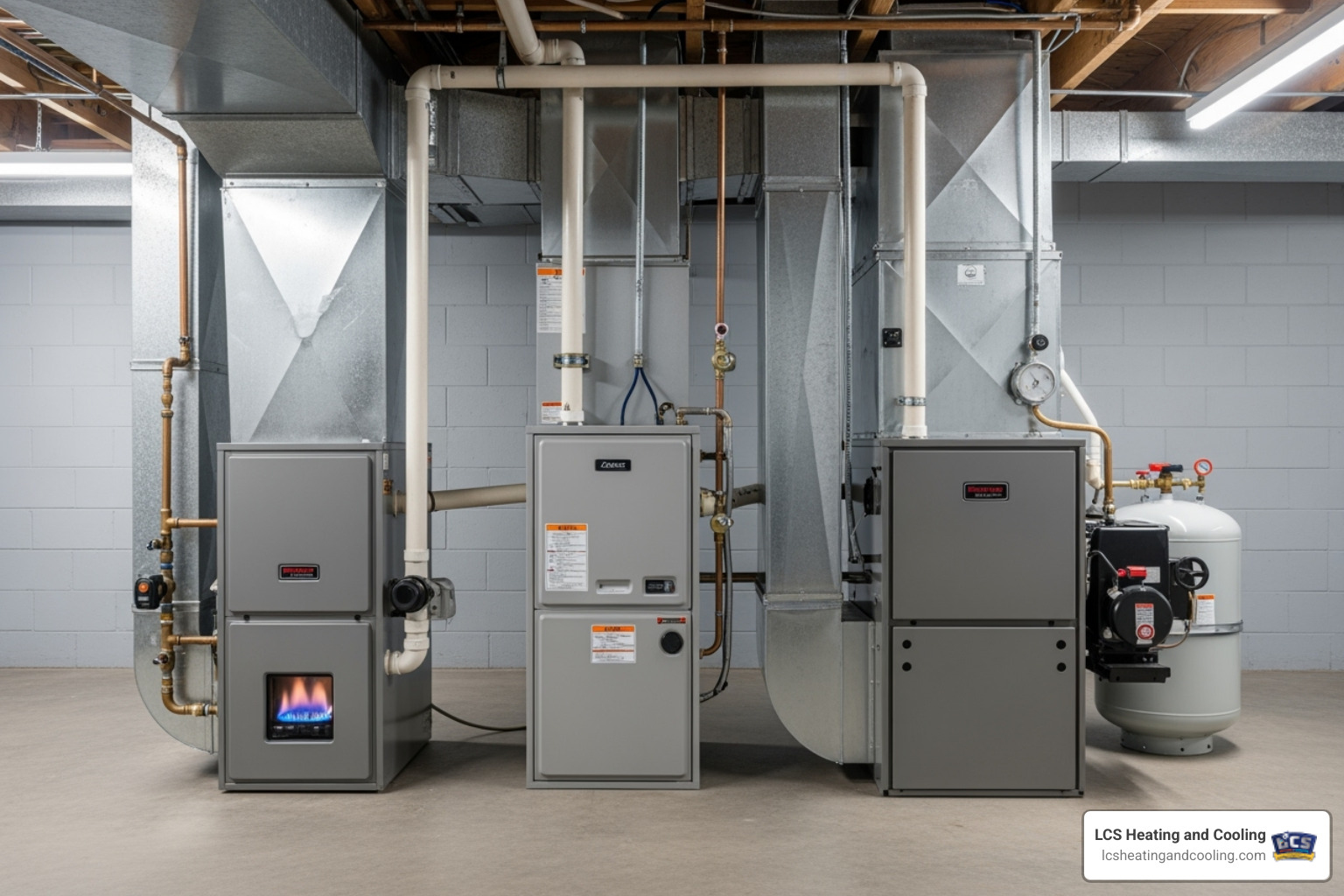 three main types of furnaces side-by-side - furnace shops near me