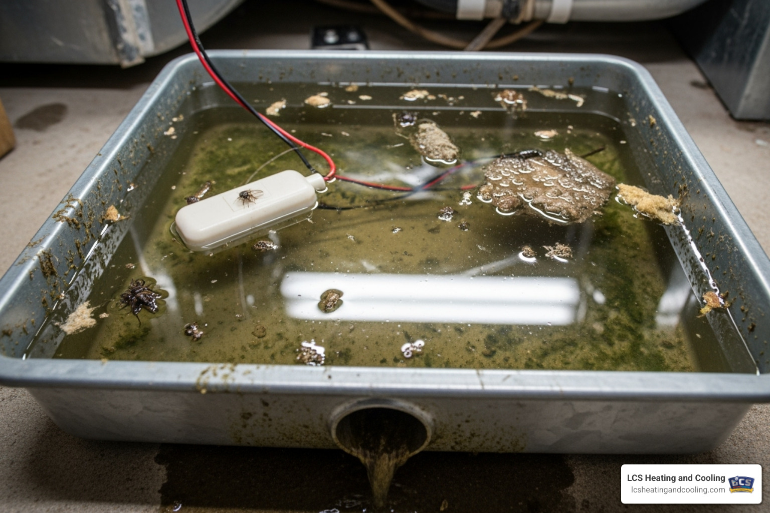 a clogged AC drain pan with the float switch visible - AC not turning on