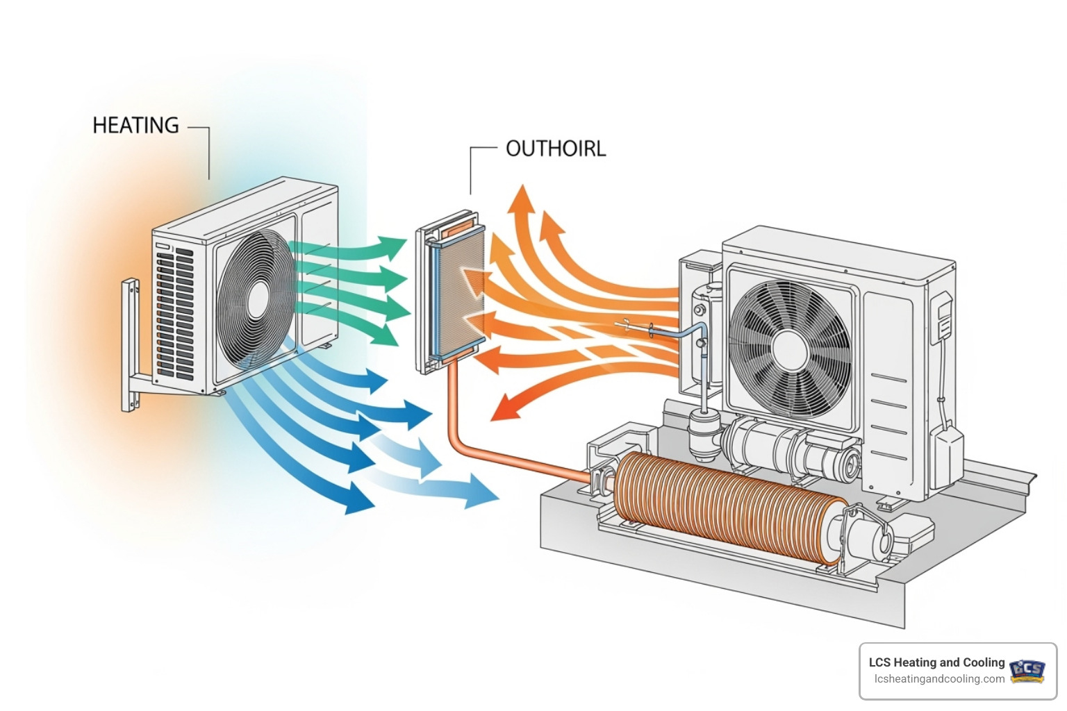 Image of a diagram showing the heat pump cycle in both heating and cooling modes. - energy efficient heat pump