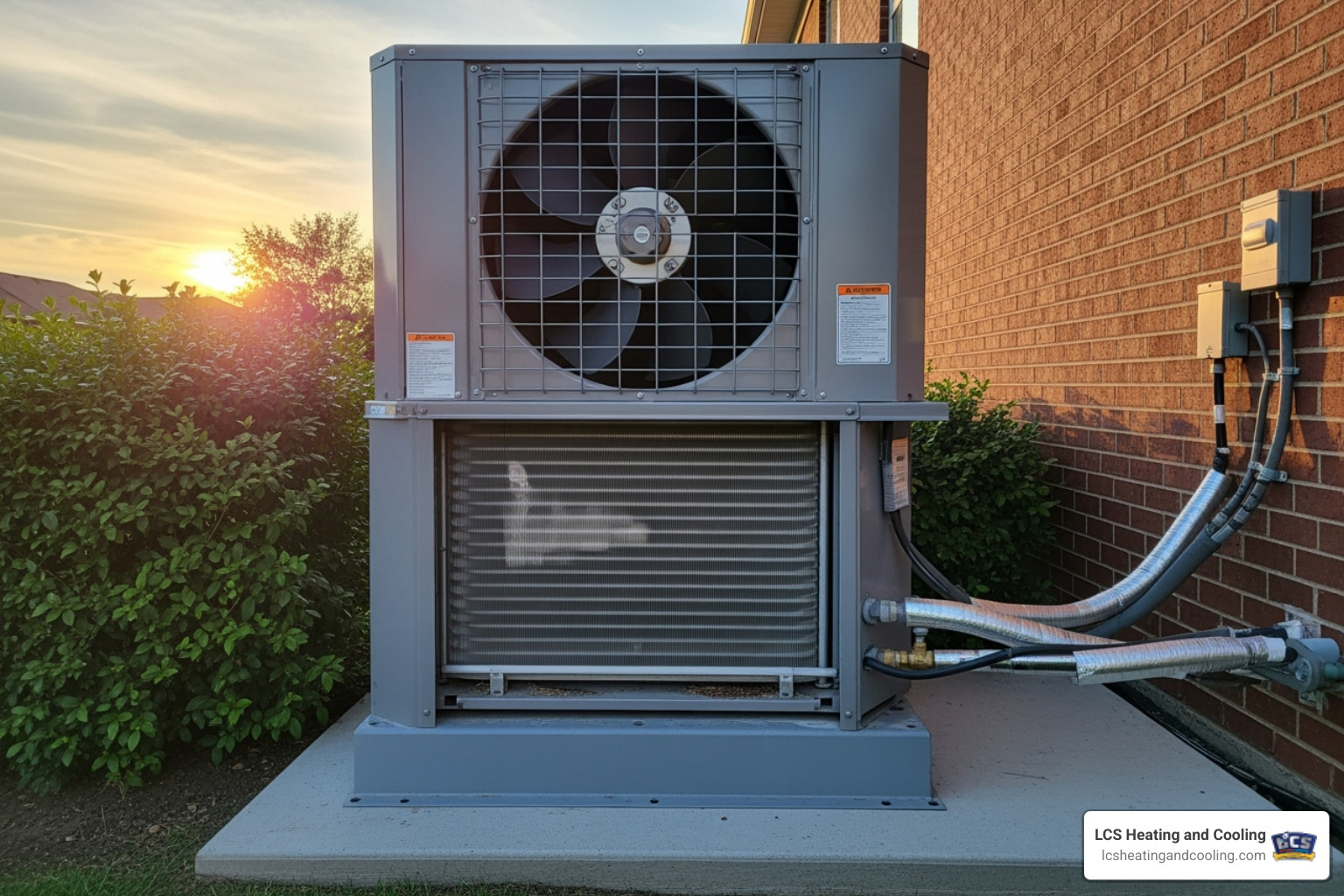 Image of an outdoor AC unit with callouts pointing to potential problem areas like the fan, coils, and base - emergency ac repair carmel in