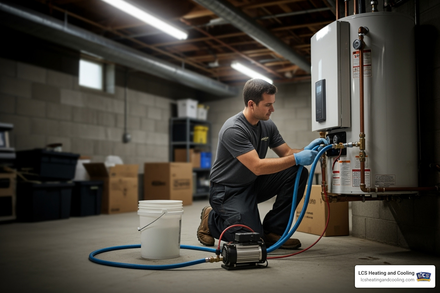 technician performing descaling flush - tankless water heater install carmel in technician performing descaling flush - tankless water heater install carmel in