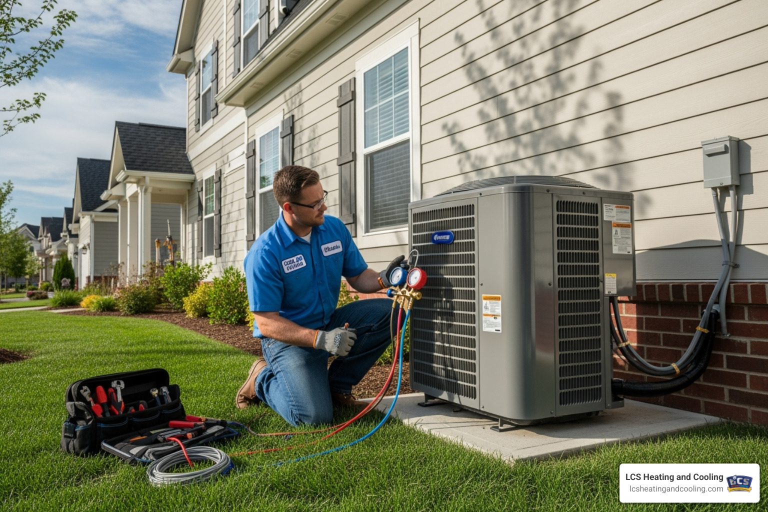 certified technician installing outdoor AC unit - hvac installation noblesville in certified technician installing outdoor AC unit - hvac installation noblesville in