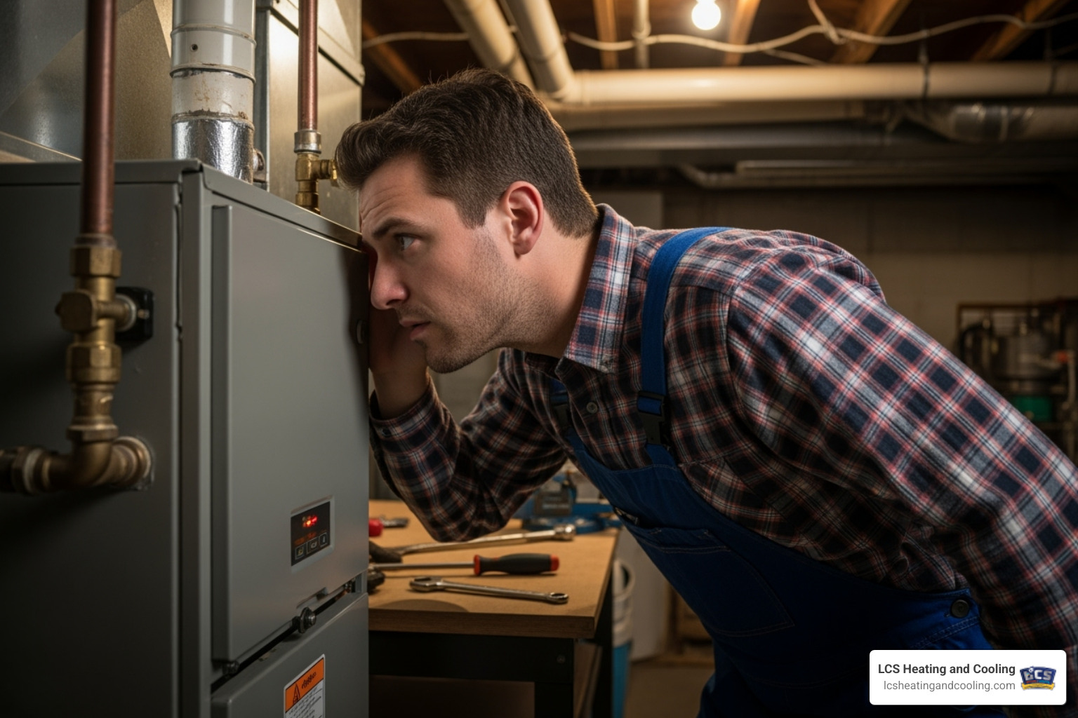 of a person cautiously listening to their furnace - heater not working noblesville in
