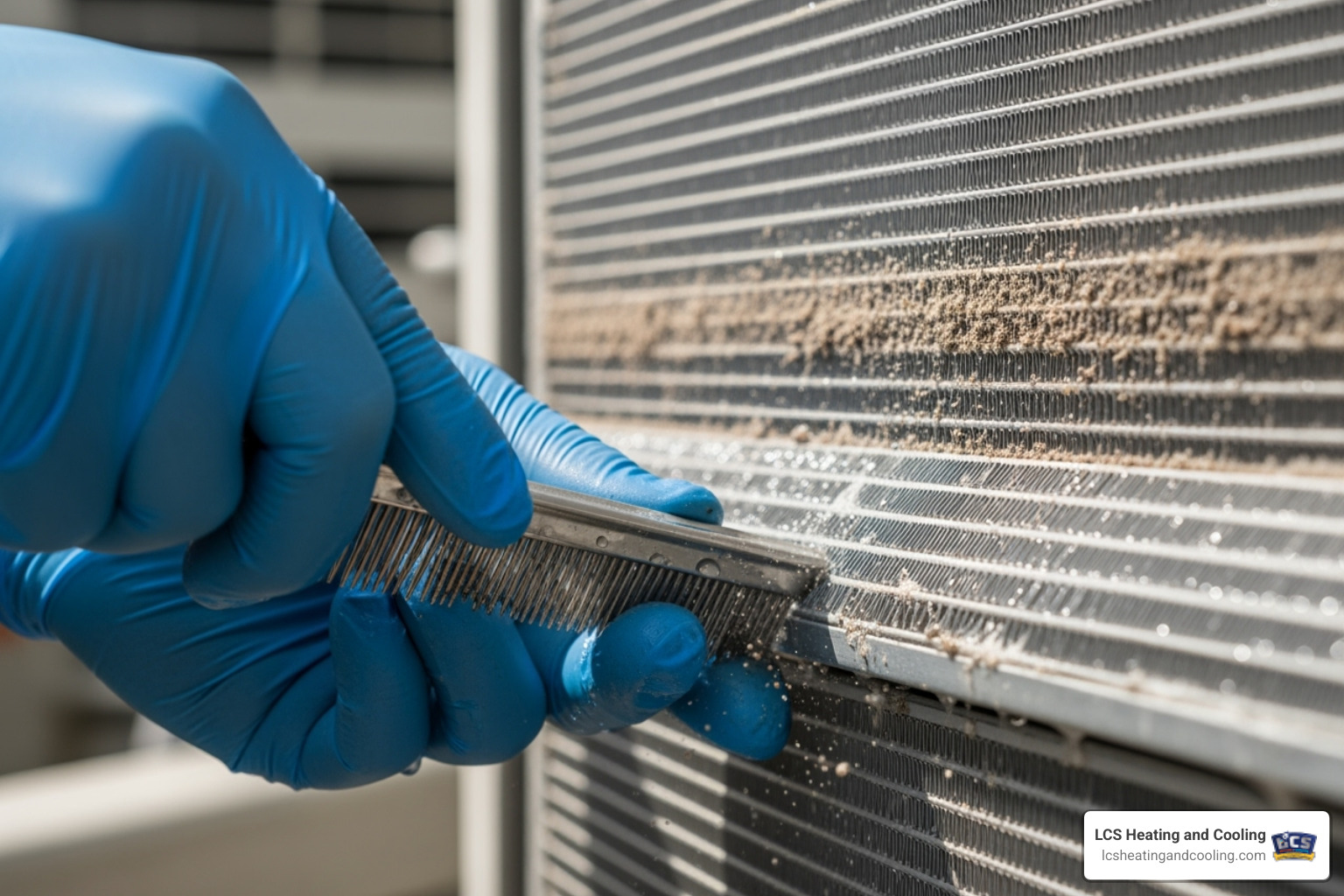technician's hands cleaning a heat pump coil - heat pump maintenance fishers in
