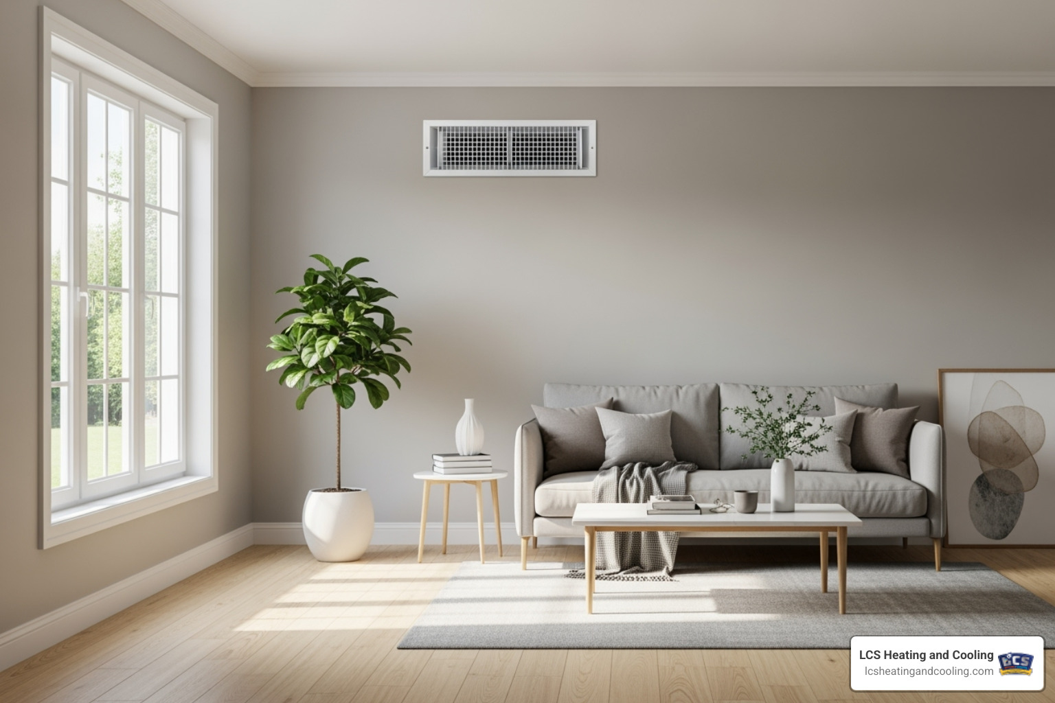 A clean and organized home interior with clear air vents - clean air circulation