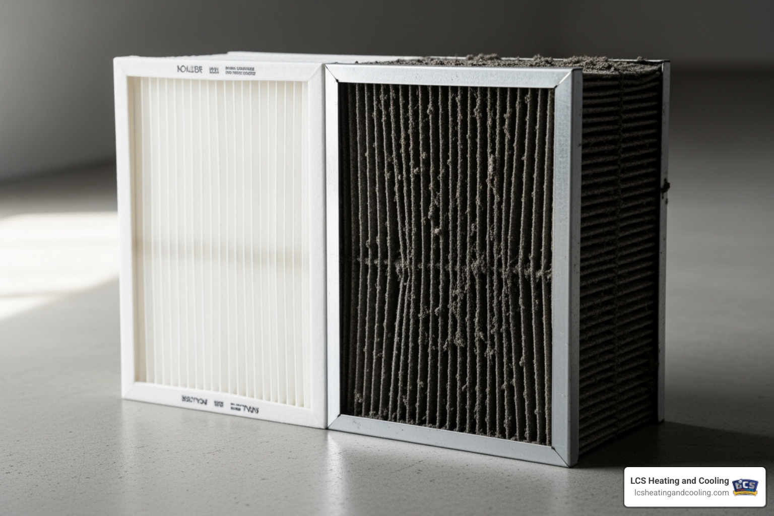clean commercial air filter next to dirty one - ac repair indianapolis