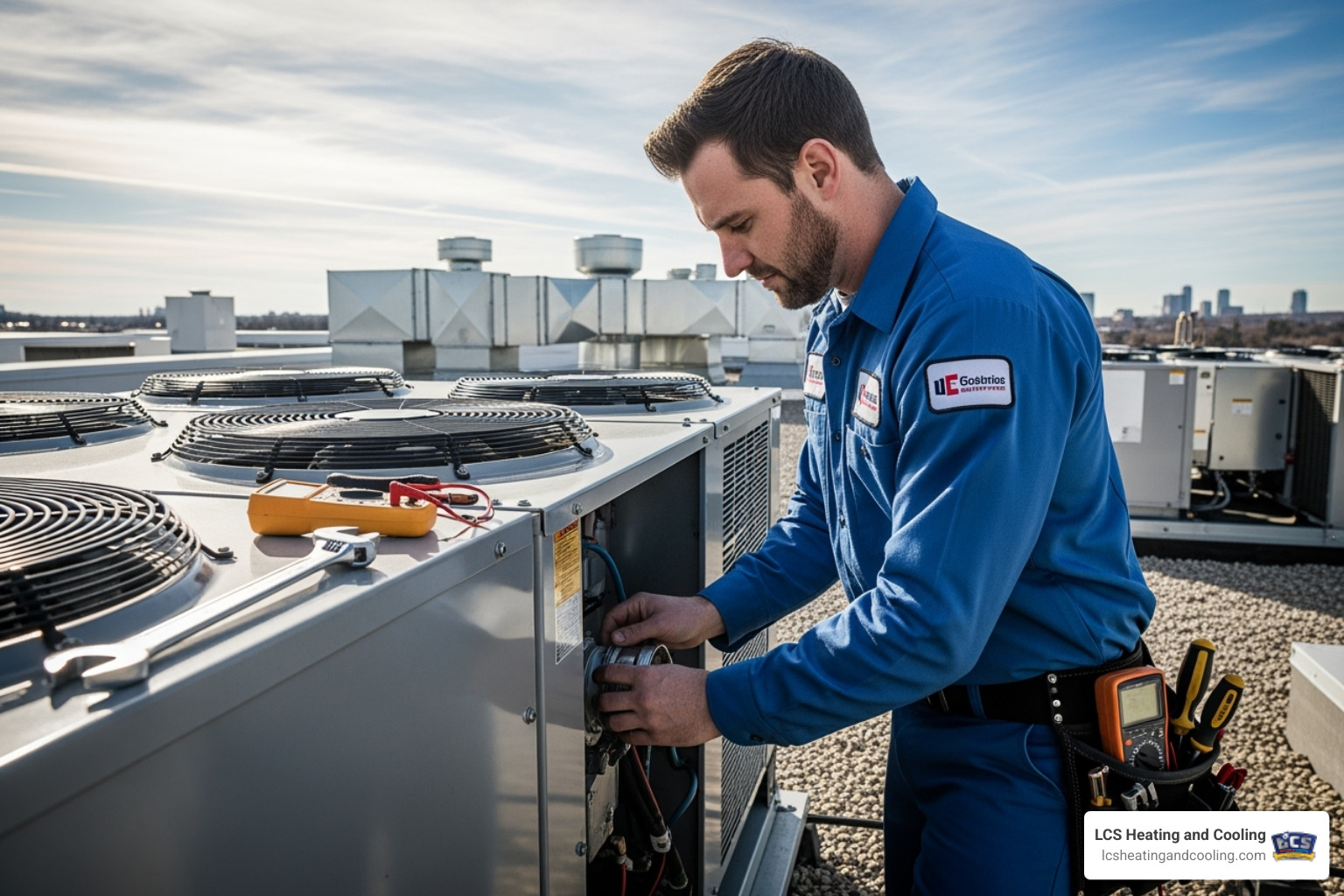 HVAC technician performing maintenance - commercial hvac installation carmel in HVAC technician performing maintenance - commercial hvac installation carmel in