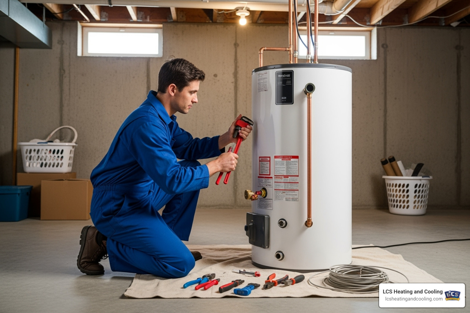 Uniformed technician professionally installing a new water heater - water heater replacement noblesville in Uniformed technician professionally installing a new water heater - water heater replacement noblesville in