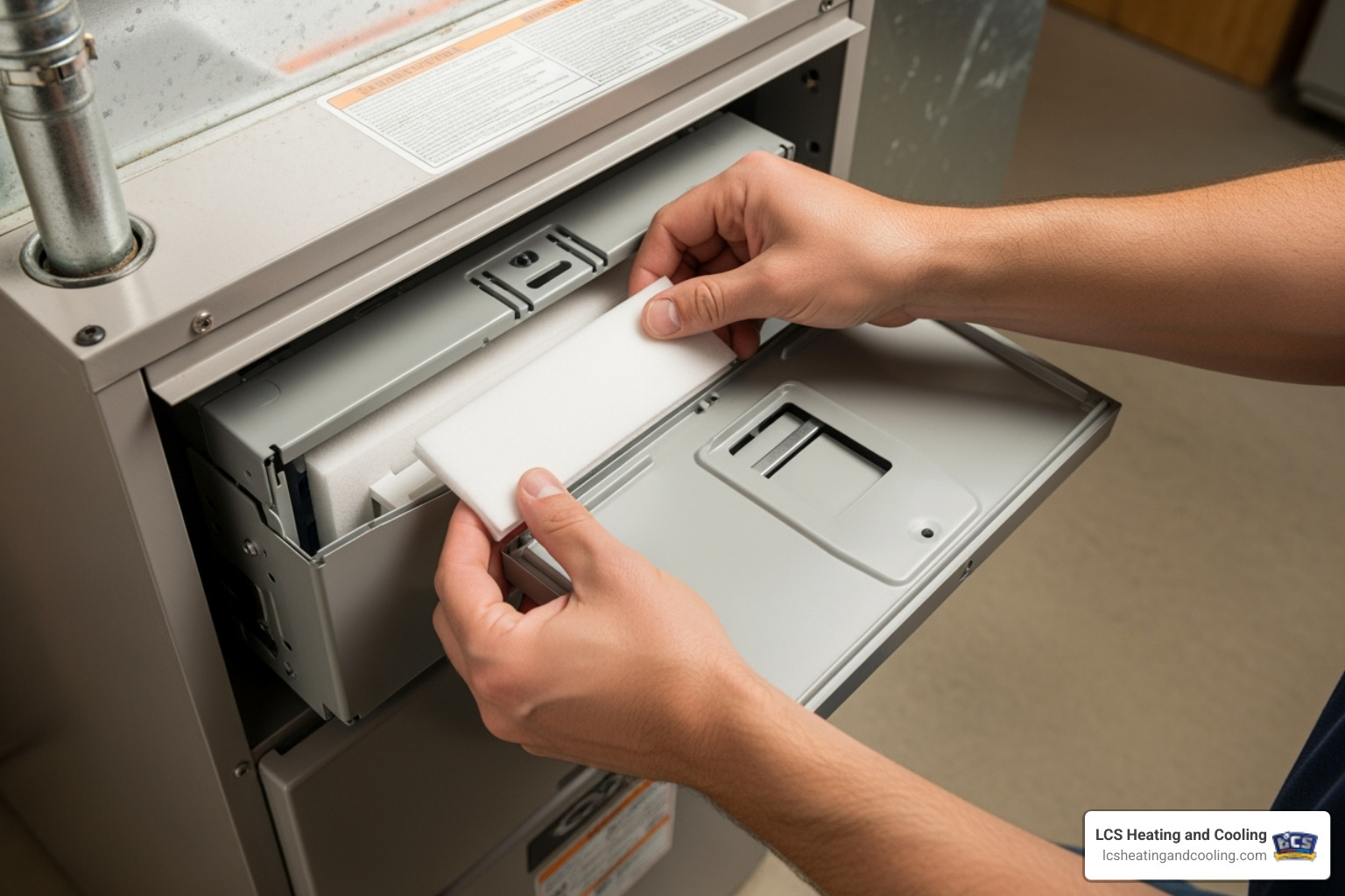 A homeowner easily replacing a humidifier's evaporator pad, demonstrating a simple maintenance task - furnace humidifier installation A homeowner easily replacing a humidifier's evaporator pad, demonstrating a simple maintenance task - furnace humidifier installation