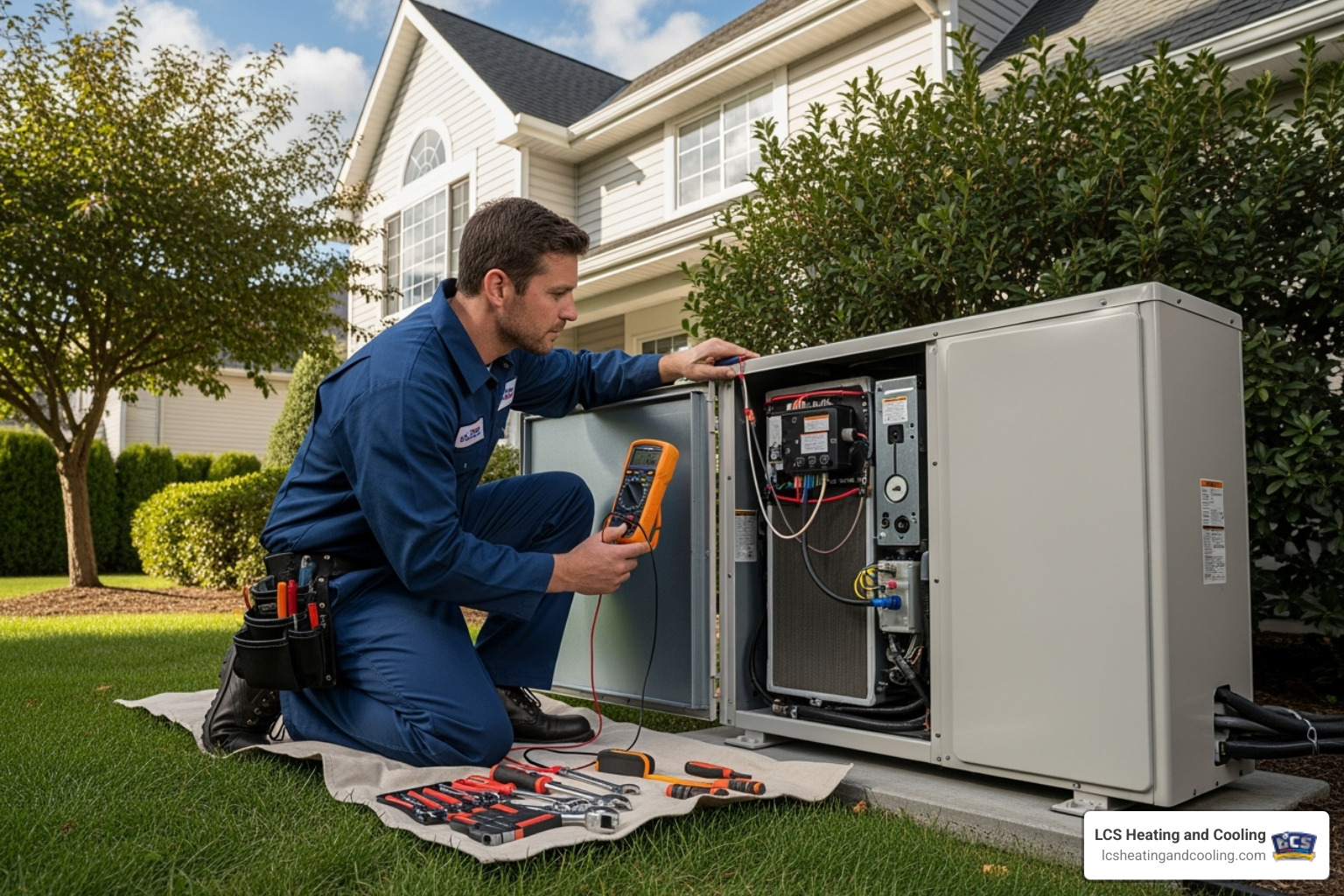 a technician inspecting an outdoor heat pump unit - heat pump maintenance plan a technician inspecting an outdoor heat pump unit - heat pump maintenance plan