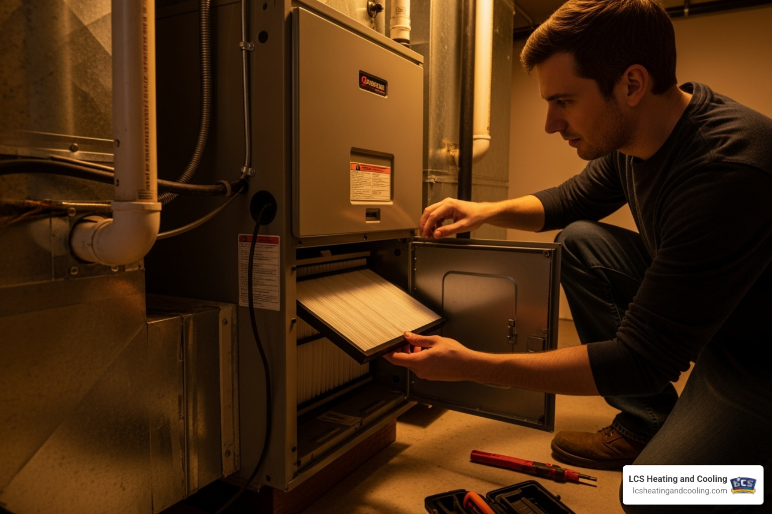 homeowner checking air filter - air conditioner repair indianapolis