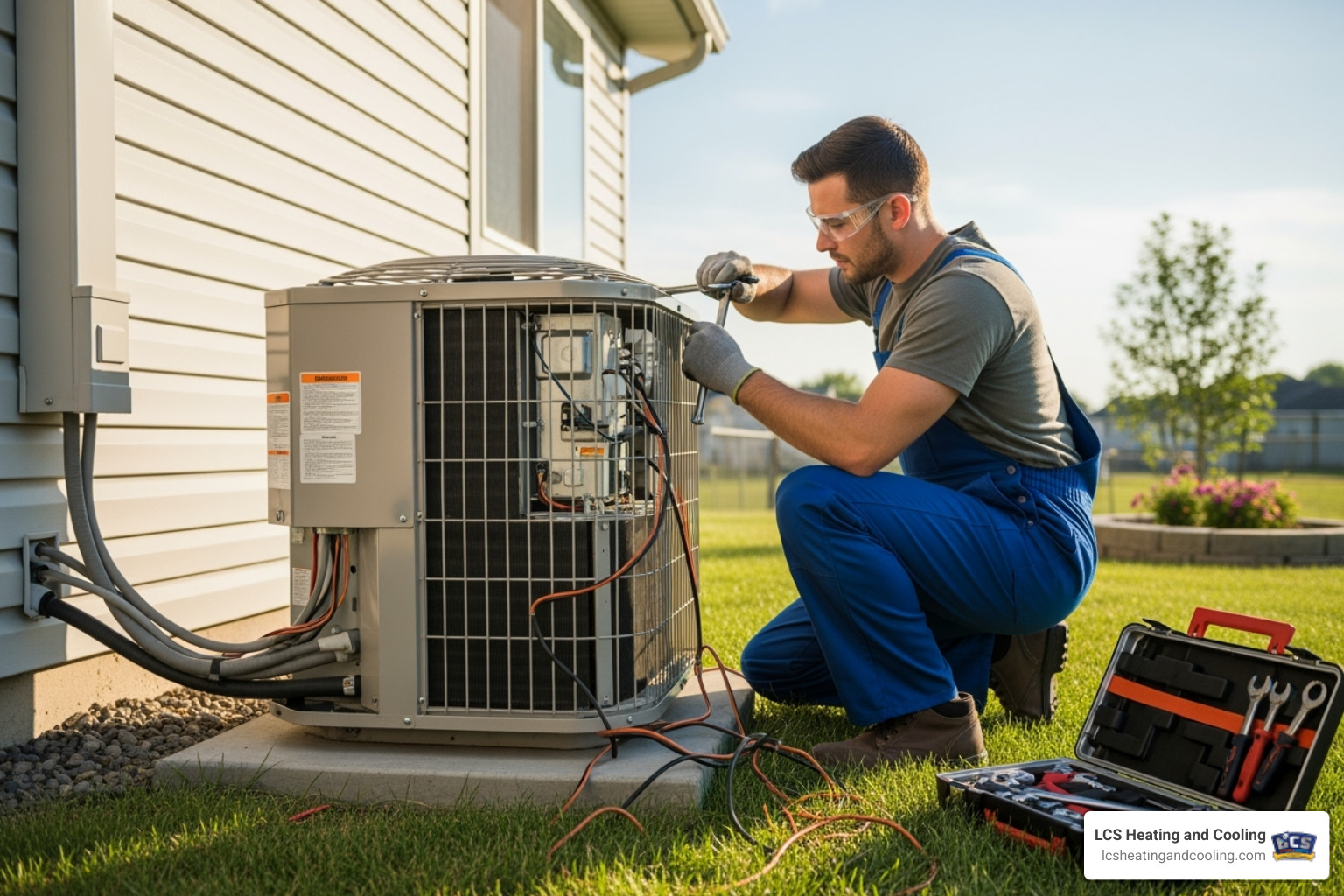technician performing AC tune-up - air conditioner repair indianapolis