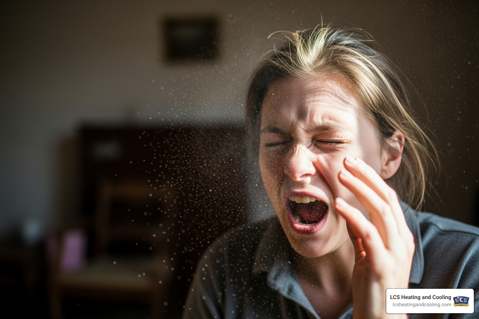 person sneezing due to dust in the air - dirty air duct symptoms