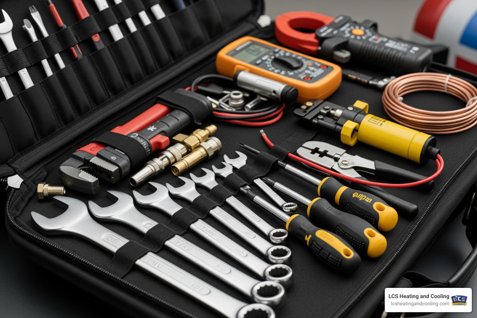 A technician's tool bag with various tools, symbolizing comprehensive service offerings - "My furnace in Carmel isn't working. Who provides reliable furnace repair services?"