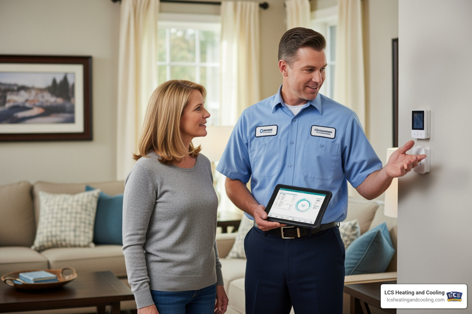 professional, friendly technician consulting with a homeowner - I need a new furnace installation in Indianapolis. Who are the best providers?