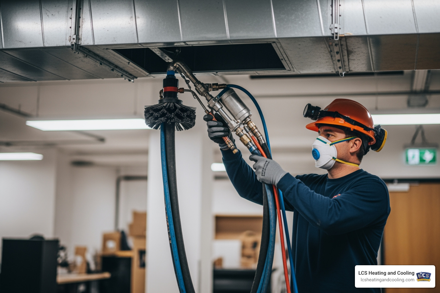 technician using professional duct cleaning equipment in a commercial setting - commercial duct cleaning Indianapolis technician using professional duct cleaning equipment in a commercial setting - commercial duct cleaning Indianapolis