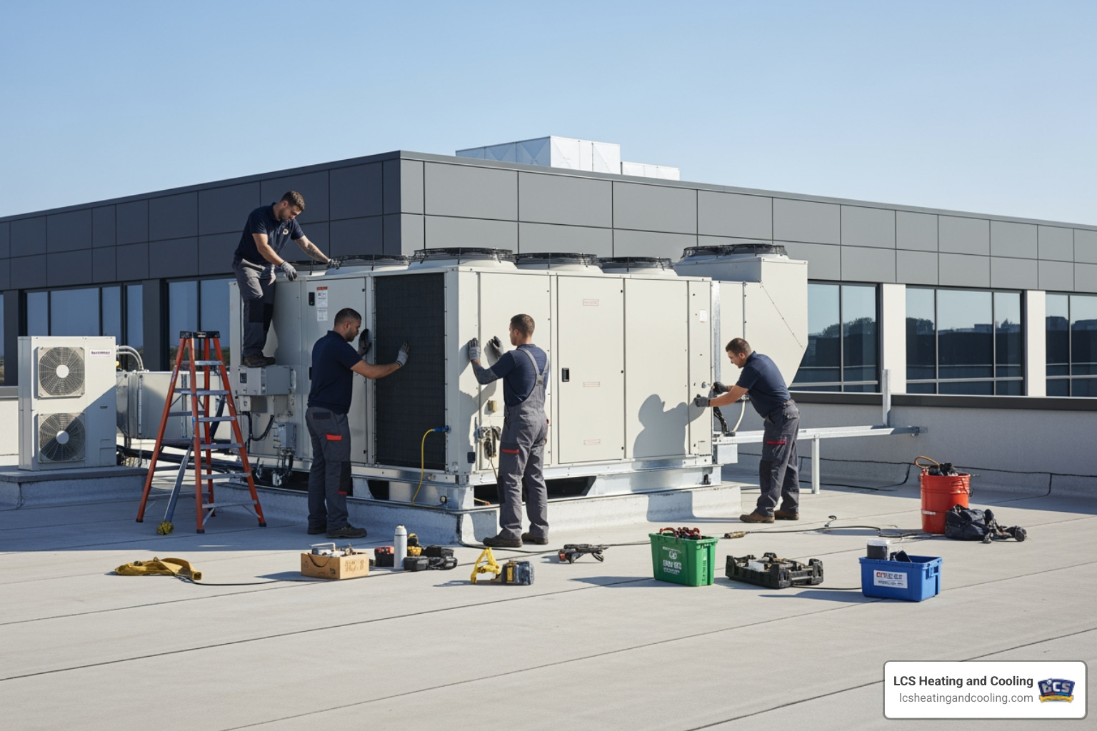 professional clean HVAC installation in progress on a commercial roof - commercial hvac system replacement in fishers in professional clean HVAC installation in progress on a commercial roof - commercial hvac system replacement in fishers in