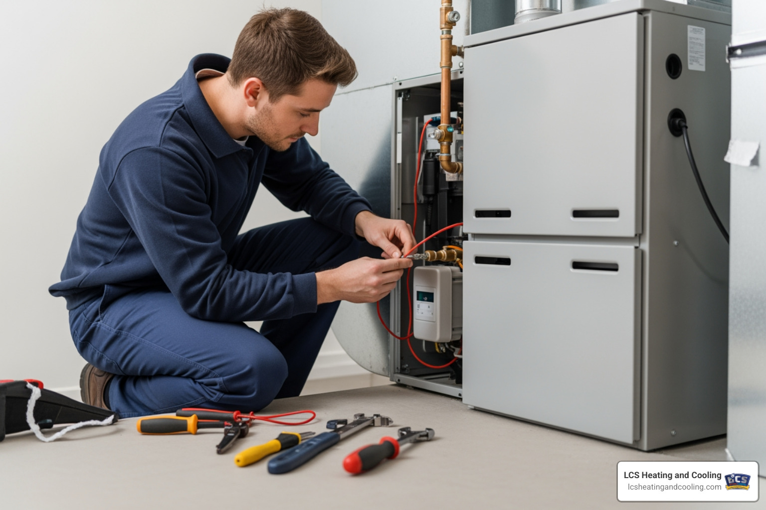 certified technician installing new heating unit - heating replacement in fortville in