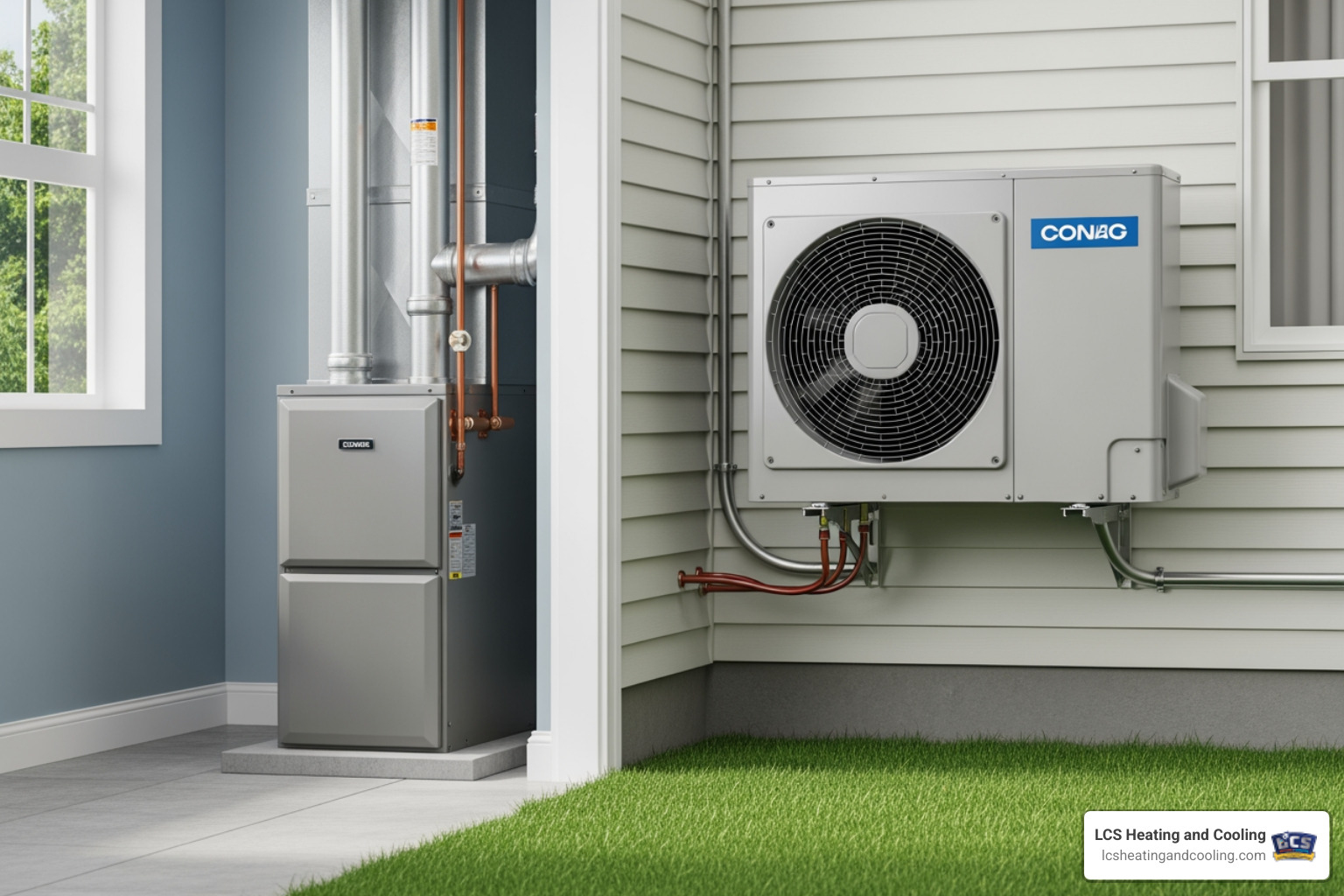 modern high-efficiency furnace and sleek outdoor heat pump unit - heating replacement in fortville in