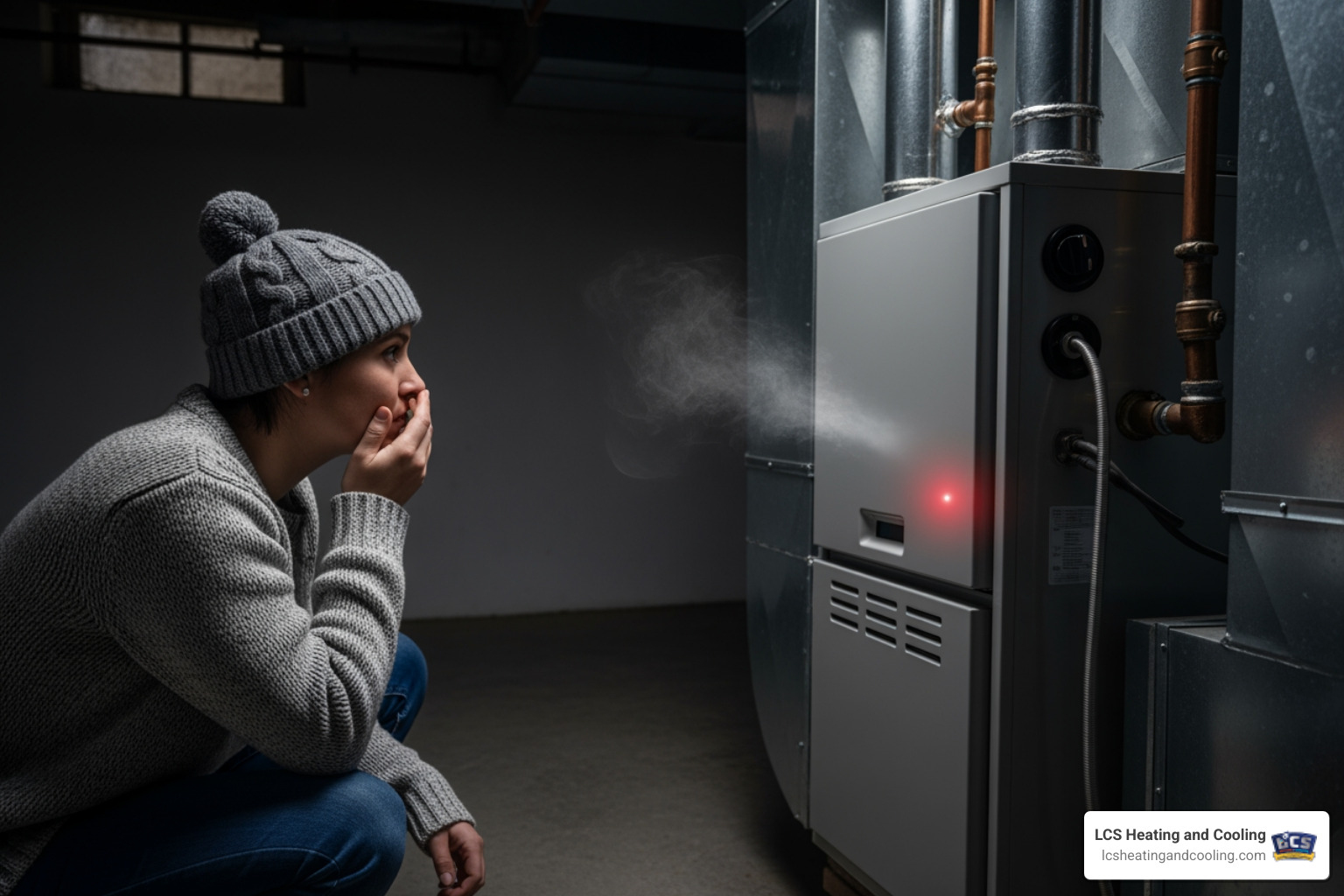 Infographic showing the top 3 signs of a heating emergency: no heat at all with temperatures dropping, strange burning or gas odors requiring immediate evacuation, and unusual loud noises like banging or screeching from the furnace - 24/7 heating repair in fishers in