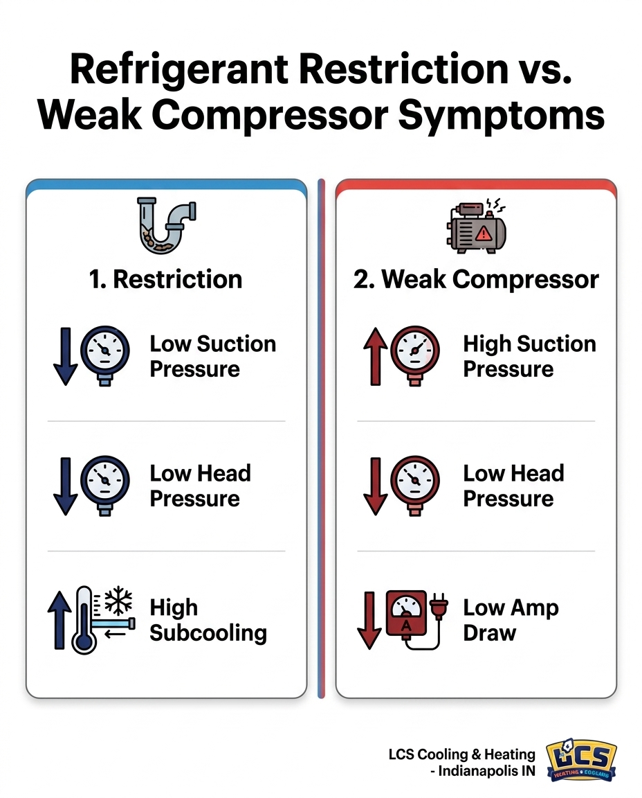 Refrigerant Restriction vs. Weak Compressor Symptoms