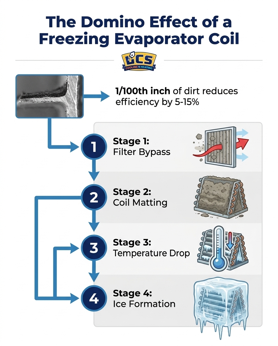 The Domino Effect of a Freezing Evaporator Coil
