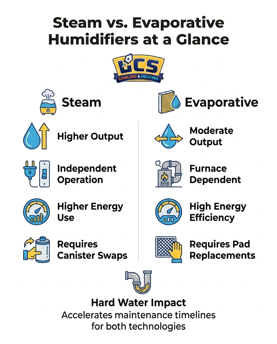 Steam vs. Evaporative Humidifiers at a Glance