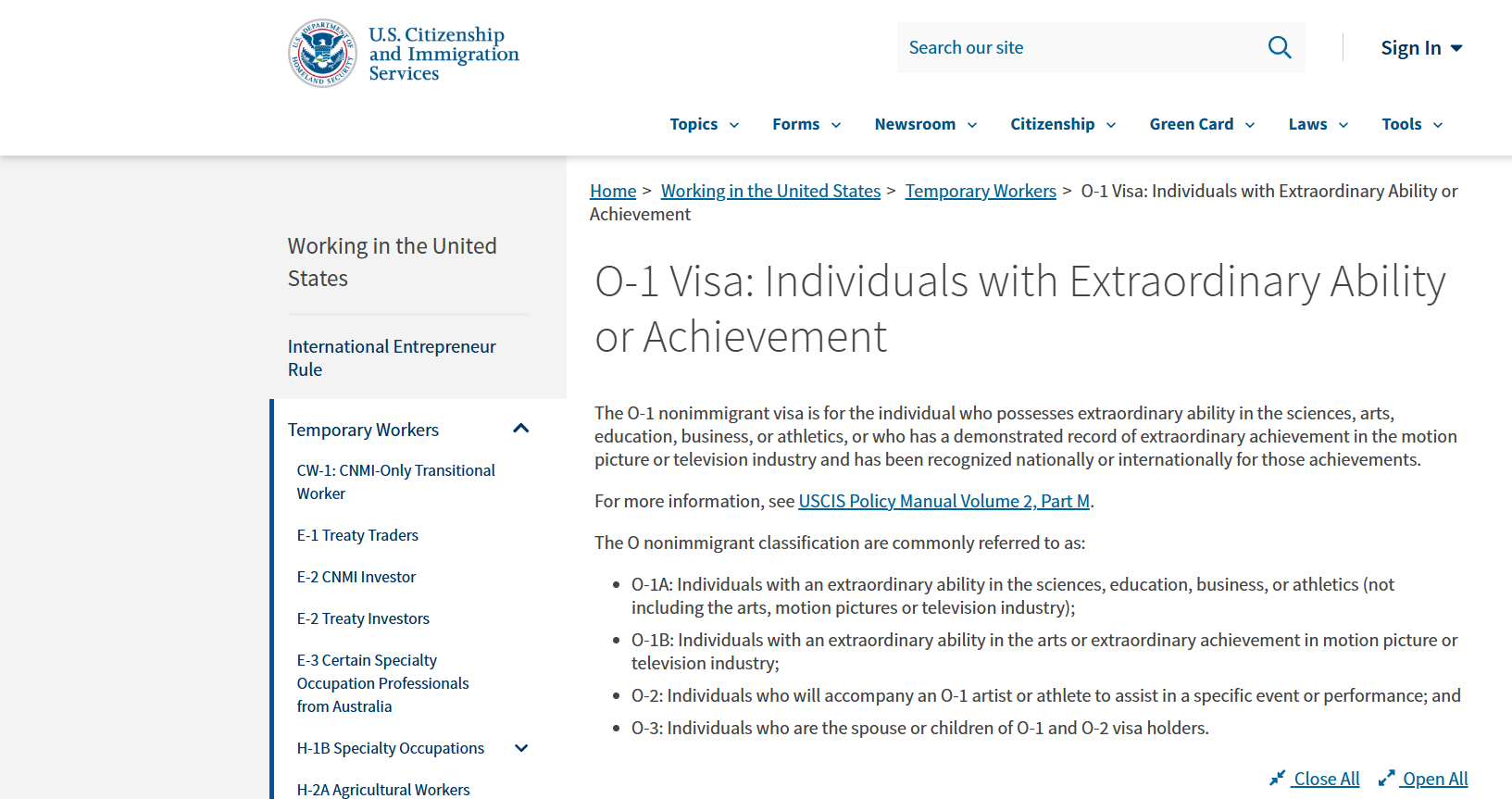o-1 Visa: Individuals with Extraordinary Ability or Achievement
