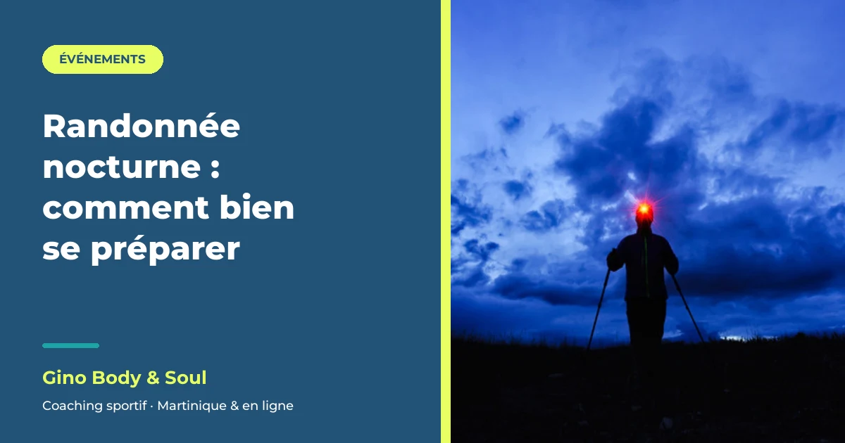 Randonnée nocturne : un randonneur avec lampe frontale au crépuscule