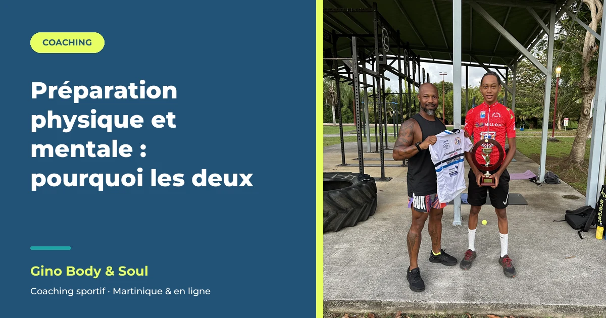 Préparation physique et mentale : Gino Fidelin aux côtés d’un jeune champion de VTT de Martinique et de son trophée