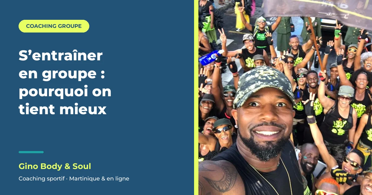 S’entraîner en groupe : Gino Fidelin en selfie avec tout son groupe lors d’une sortie sportive en Martinique