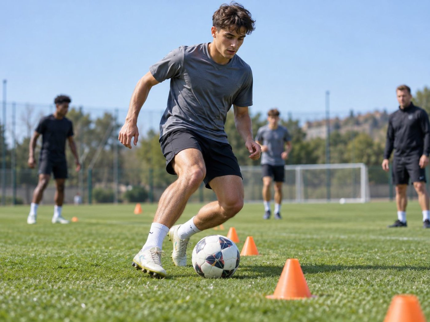 Young football players developing their skills