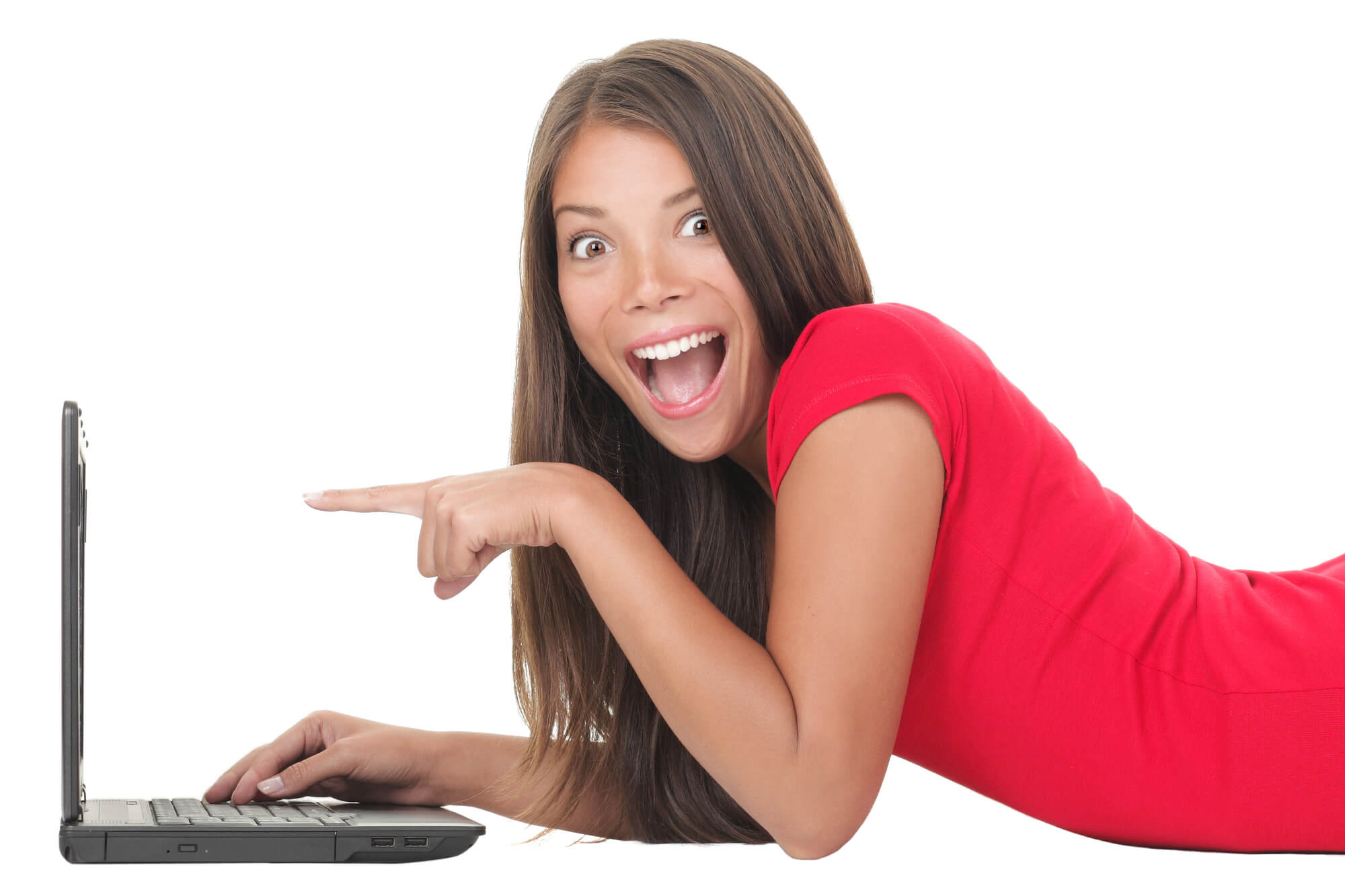 girl pointing to her laptop