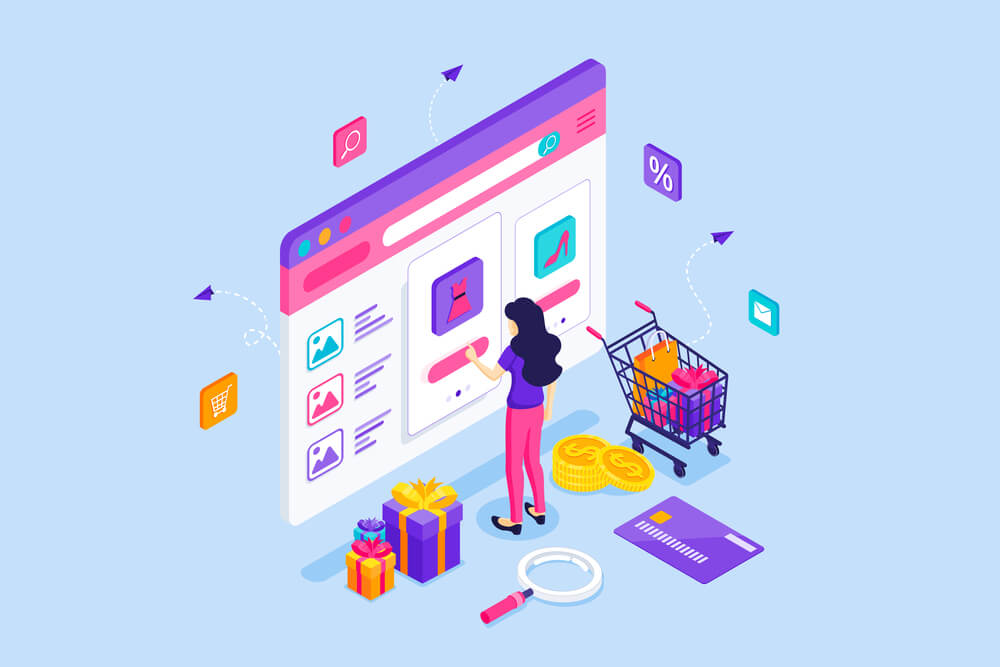 Young woman buys online picks up in store.