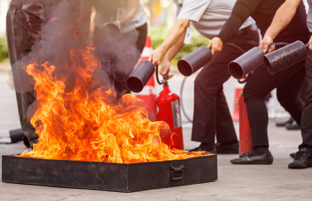 Fire protection company puts out fire during fire emergency.