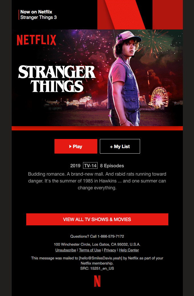 Netflix email that uses personalization. 