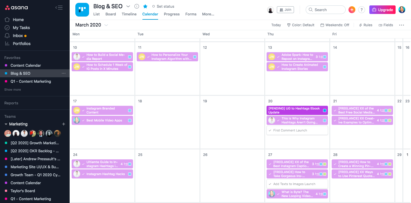 sample content calendar