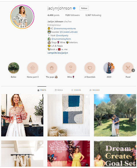 Internet marketing company in Florida analyzing Jaclyn Johnson's social media strategy.