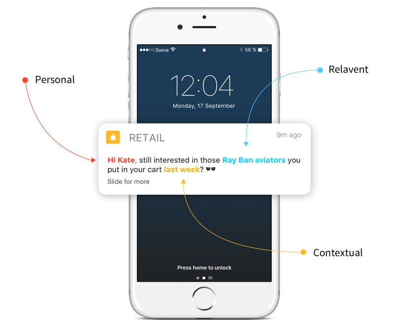 Push notification alert for abandoned items in cart.
