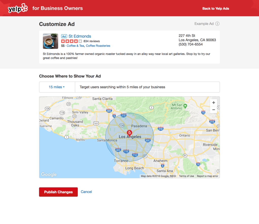 Yelp ads geotargeting