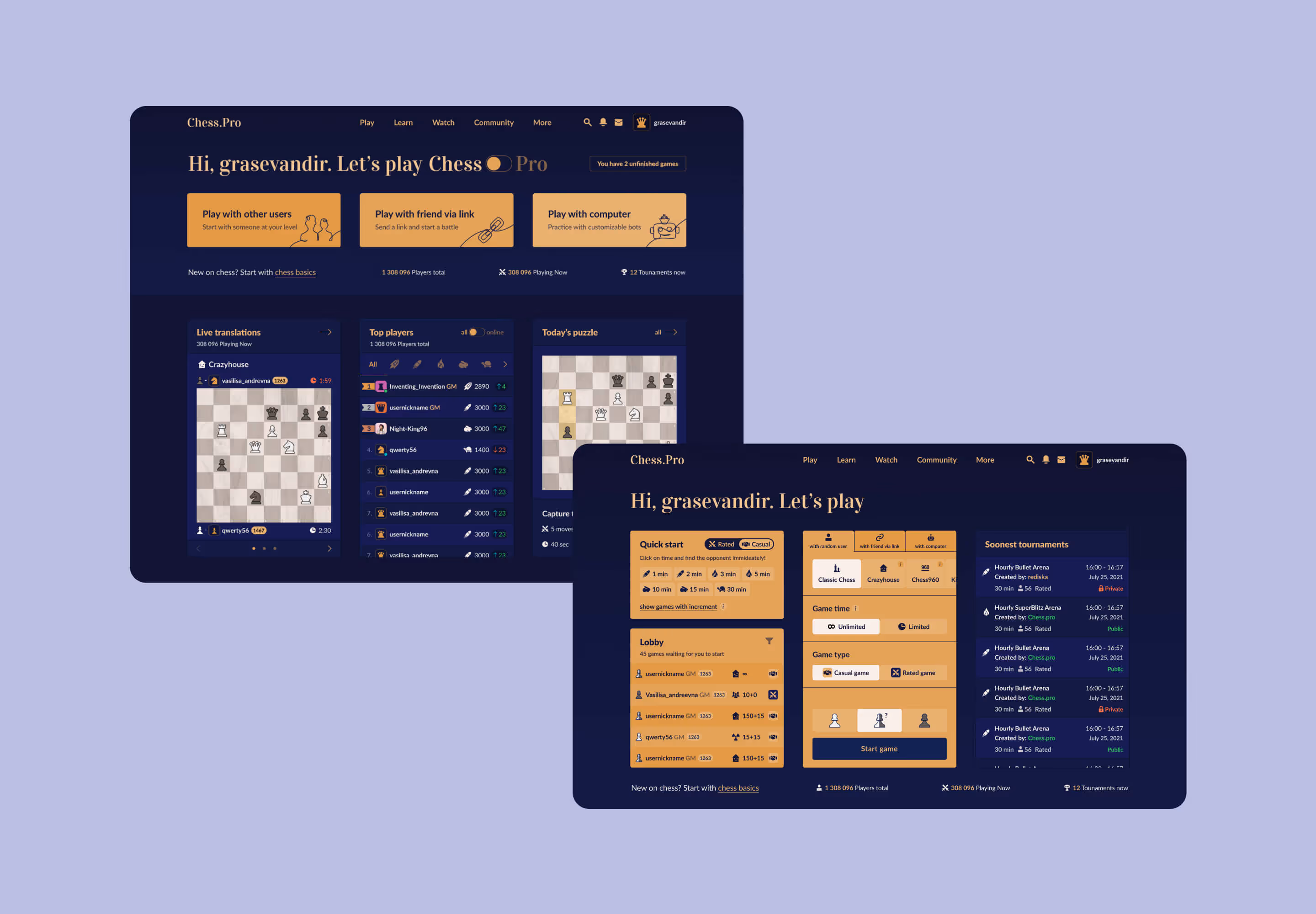 web and app design for chess game