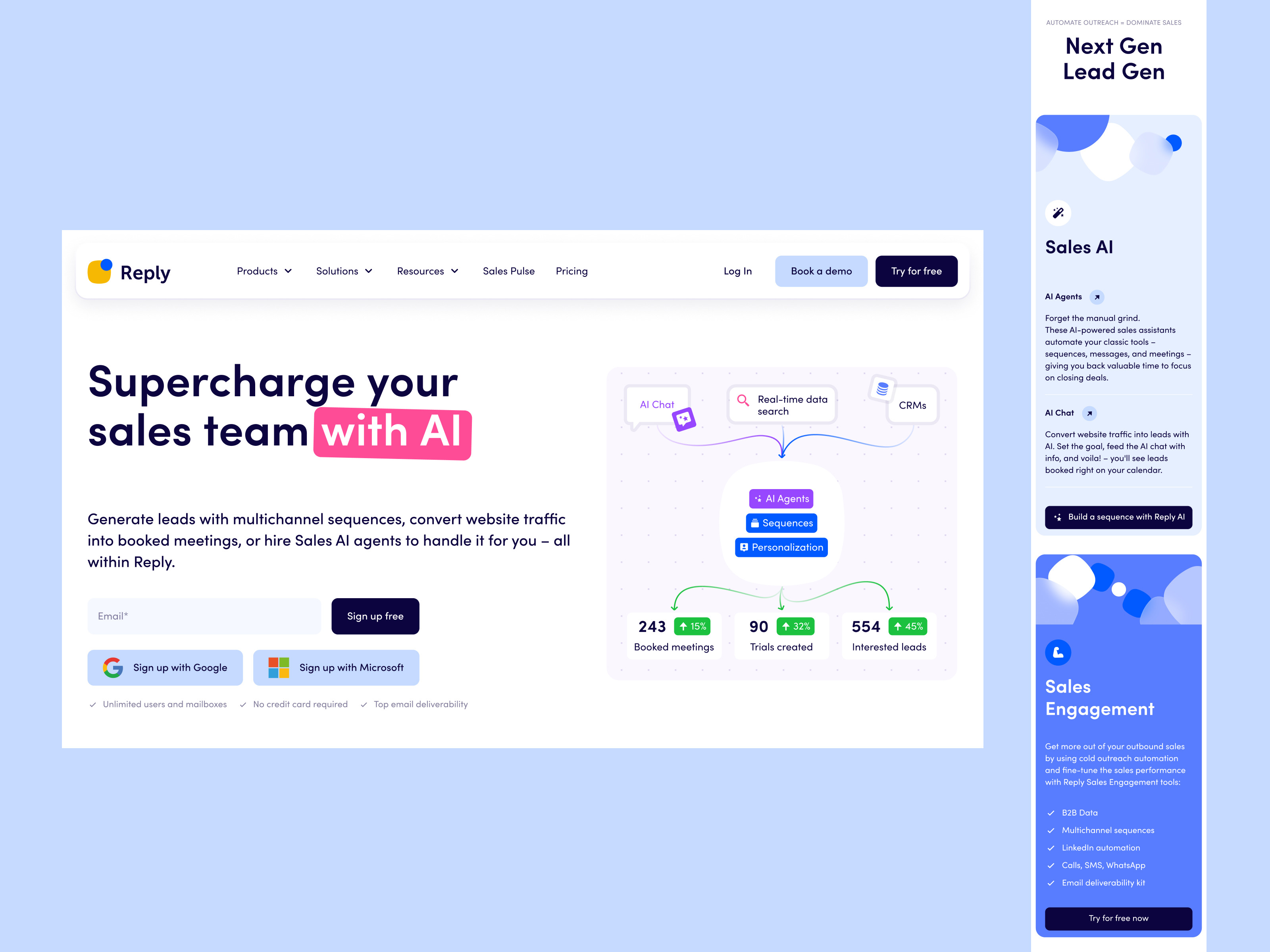 Web design for key pages for SaaS startup Reply.io